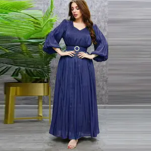 New style Customized supplier Master clothing muslim Bright silk satin dress with metal belt woman dress womens dresses