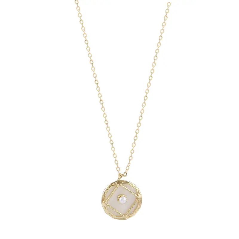 ANENJERY Shell Pearl Pendant Necklace For Women New Fashion Round Disc Necklace Wholesale