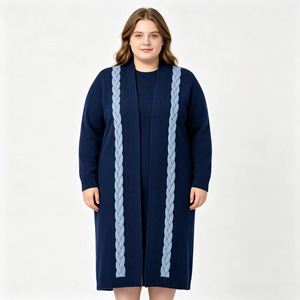 <span class=keywords><strong>Cardigan</strong></span> Lungo da <span class=keywords><strong>Donna</strong></span> Invernale con Ricamo a Treccia <span class=keywords><strong>Blu</strong></span> Chiaro, Design OEM dalla Fabbrica di Guangzhou - Product Image 1
