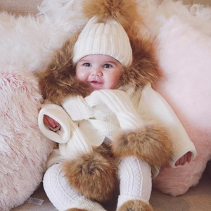Wholesale Winter <strong>Women</strong> Kids' Genuine Raccoon Fur Ball <strong>Hat</strong> <strong>Scarf</strong> <strong>Set</strong> Knitted Plain Style Cartoon Pattern Real Fur <strong>Hats</strong> <strong>Scarf</strong> <strong>S</strong> - Product Image 4