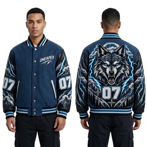 Chaqueta de Béisbol para Hombre, Chaqueta Letterman con Cuerpo de Lana y Mangas de Cuero, Diseño de Lobo Bordado, Chaqueta Bomber de Equipo - Product Image 1