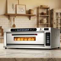 Oven Pemanggang Kue Pizza Komersial Favorit Pelanggan, Bahan Stainless Steel Lapis Tunggal 4 Tray, Dilengkapi Lampu Inframerah Jauh dan Lampu Dalam
