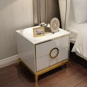 豪华设计实木金色不锈钢框架烘焙完成夜场床头柜床边