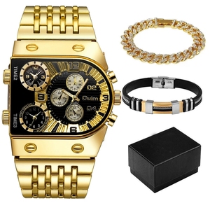 Set <span class=keywords><strong>Regalo</strong></span> Orologio e Scatola Oulm 9315 Orologi da Polso al Quarzo per <span class=keywords><strong>Uomo</strong></span> in Acciaio Inossidabile Orologio di Lusso Dorato con Bracciale e Collana per Uomini - Product Image 4