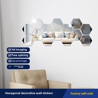 Modern 1mm Soft Hexagonal Acrylic Stereo Mirror Wall Sticker Self-Adhesive Living Room Bedroom Background Easy Wall Hanging for