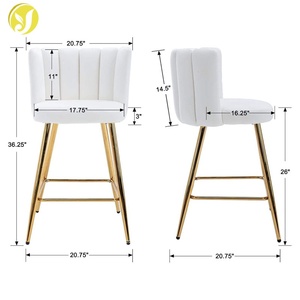 Gold <strong>Bar</strong> Stools White Velvet Counter Height <strong>Chairs</strong> <strong>With</strong> <strong>Back</strong> Upholstered Kitchen Stools for <strong>Breakfast</strong> Dining Living Room Cafe - Product Image 4