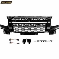 Accessoires Jetour T2 : Grille avant LED Aile de Dragon Argentée, ABS Noir Brillant, Sans Perçage, 2024-2026