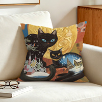 Housses de coussin abstraites style bohème 45 x 45 cm, lot de 4, décoratives, thème chats noirs, carrées, avec fermeture éclair invisible