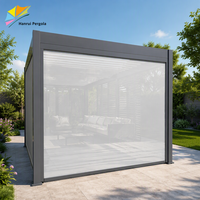 Pergola à écran zippé gris, structure en aluminium, stores extérieurs coupe-vent, protection solaire pour jardin, patio, balcon
