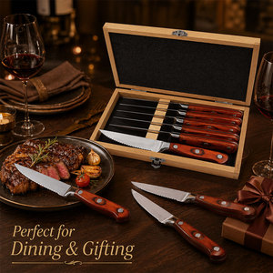 TOALLWIN Juego de 6 <span class=keywords><strong>Cuchillos</strong></span> para Carne de Acero Inoxidable con Mango de Madera Pakka, Hoja Serrada 3Cr13, Cubertería Profesional para Restaurante - Product Image 3