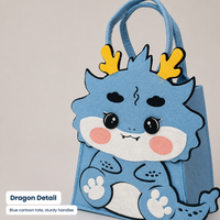 Sac cadeau en feutre motif dragon de dessin animé mignon, sac fourre-tout réutilisable pour baby shower, fête d'anniversaire, idéal pour emballer des souvenirs et des cadeaux