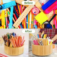 Porte-stylos en bambou à 2 niveaux, organisateur de bureau multifonctionnel, boîte de rangement pour cosmétiques, pour le bureau, la maison, l'école, vente en gros, personnalisable