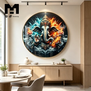 Décoration Murale Ronde LED Ganesha - Tableau sur Toile du Dieu Éléphant Hindou - Impression Religieuse sur Toile Encadrée - Product Image 3