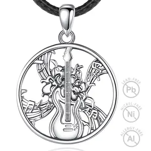 Merryshine Trendy 925スターリングシルバーミュージック恋人ギター型ペンダントネックレスリンクチェーンファッショナブルなジュエリー - Product Image 1