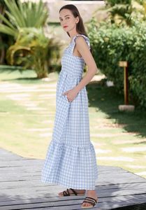 <span class=keywords><strong>Abito</strong></span> <span class=keywords><strong>Lungo</strong></span> da Donna Chouyatou Vintage a Quadri 100% Cotone Lavabile <span class=keywords><strong>con</strong></span> Spalline Sottili Smock e <span class=keywords><strong>Balze</strong></span> Senza Maniche - Product Image 3
