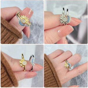 Simple Shiny Sun and Moon Zircon <strong>Rings</strong> <strong>Set</strong> for Women Lovers Romantic Resizable <strong>Stacked</strong> <strong>Ring</strong> - Product Image 3