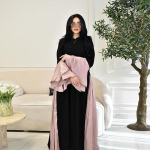 2024 lujo árabe negro volante manga Abaya batas Chic Femme elegante brillante manga de seda bata de poliéster para musulmán Eid - Product Image 3