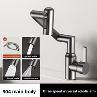 Robinet de lavabo mural moderne en laiton brossé gris anthracite à un seul trou avec bras rotatif multi-directionnel et affichage numérique en céramique