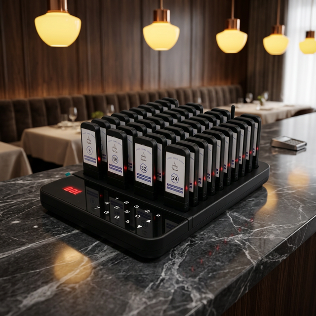 LOGO Free Wireless 40-Coaster Pager System for Restaurants and Cafes Customer Queue Calling System for Dessert Shops