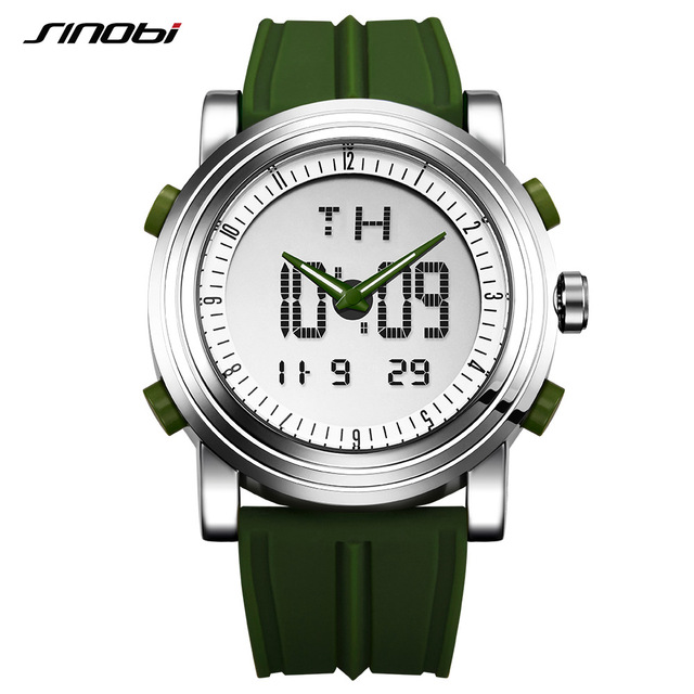 SINOBI 47mm Waterproof Sport Men Watch Dual Display Silicone Strap High Precision Quartz Digital Wristwatch RTS