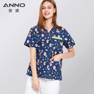 Tenue chirurgicale imprimée Anno en polyester et coton à manches courtes pour médecins et infirmières, ensembles d'uniformes de travail pour salons et hôpitaux, t-shirts - Product Image 4