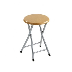 <strong>Small</strong> Round <strong>Wood</strong> Seat Folding <strong>Stool</strong> With Metal Legs - Product Image 2
