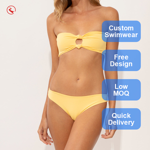 Conjunto de Bikini de Dos Piezas Amarillo Personalizado con Diseño Cruzado en la Parte Delantera, Ajuste Ceñido, Secado Rápido, Spandex y Poliéster - Product Image 1