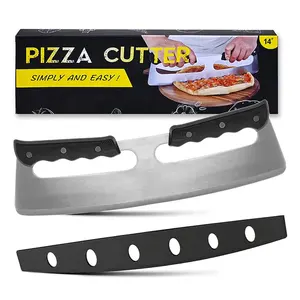 Cortador de pizza de aço inoxidável grande, faca da roda 14 polegadas, pizza rocker, cortador com capa protetora