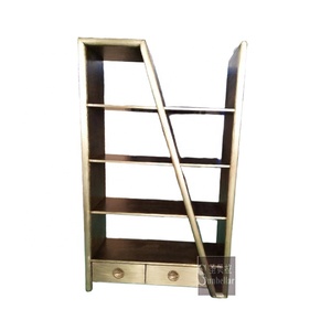 Étagère à livres en acier et métal en <span class=keywords><strong>laiton</strong></span> antique présentoir de sol domestique étagère de livre de bureau à domicile meubles industriels de loft - Product Image 1