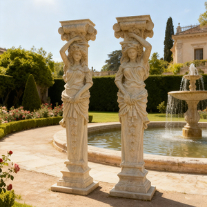 Estatua Decorativa de Piedra Blanca Tallada a Mano, Diseño de <span class=keywords><strong>Pilar</strong></span> para <span class=keywords><strong>Casa</strong></span> - Product Image 3