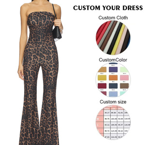 <span class=keywords><strong>Combinaison</strong></span> <span class=keywords><strong>Femme</strong></span> Chic OEM Personnalisée, Motif Léopard, Sans Bretelles, Coupe Évasée, Sexy, Moulante, Haut Tube, Bas Évasé, Pour Soirées et Clubs - Product Image 3