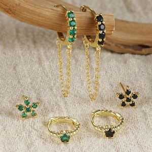 Brincos de Corrente de Zircônia Colorida da Moda Transfronteiriça Europa e América, Conjunto Feminino de Três Peças com Flor - Product Image 4