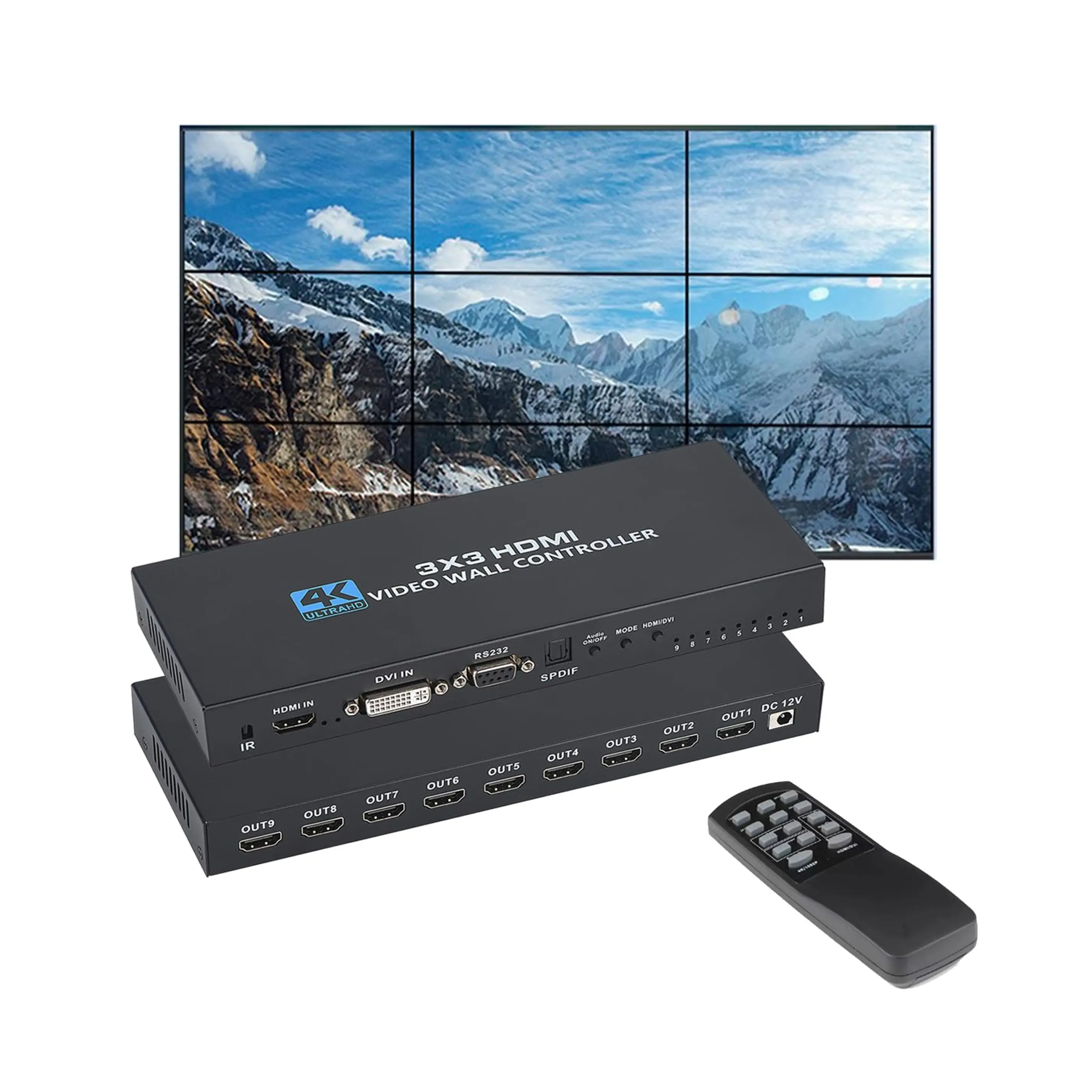 SYONG 3x3 1080p 60Hz HDMI 출력 및 9 TV 접합 디스플레이용 입력 1 개 9 채널 비디오 월 프로세서 3x3 비디오 월 컨트롤러