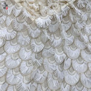 Tela de Encaje con Flecos de Pestañas en 3D con Borlas en Forma de Abanico, Bordado con Hilo Dorado, para Vestidos de Fiesta y Trajes de Noche - Product Image 1