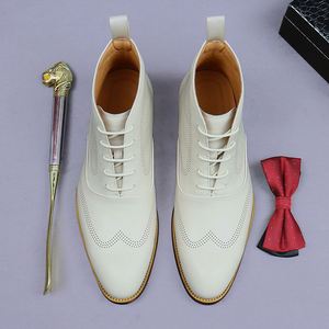 Botas Chelsea Blancas para Hombre ASTON M.JAZZ 96157 de Alta Calidad, Cuero Genuino, Cierre de Cordones, Diseño de Parches, Punta Puntiaguda, Transpirables - Product Image 3