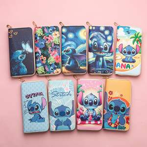 Dompet Panjang Lucu Motif Kartun Stitch Bahan Kulit PU, Tempat Kartu Anak, Dompet Koin dengan Resleting, Dompet Akhir Pekan, Laris Manis - Product Image 1