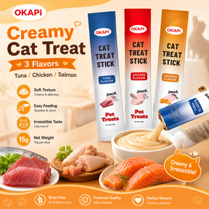 Bâtonnets de friandises pour chats OEM ODM 15g Poulet Thon Saumon Purée Crémeuse Snacks Humides pour Chats Vente en Gros Marque Privée - Product Image 1