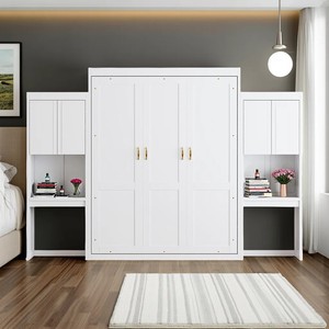 <span class=keywords><strong>Lit</strong></span> <span class=keywords><strong>mural</strong></span> Queen Size en bois <span class=keywords><strong>avec</strong></span> <span class=keywords><strong>bureau</strong></span>, coiffeuse rabattable et rangement intégré – Gain <span class=keywords><strong>de</strong></span> place - Product Image 2