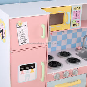 Cuisine de jeu en bois vintage aux couleurs pastel pour enfants avec four, robinet, brûleur et accessoires de cuisine - Product Image 6