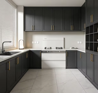 Armoires de cuisine gris foncé mat de style moderne, écologiques et faciles à nettoyer, équipées de quincaillerie haut de gamme pour appartements