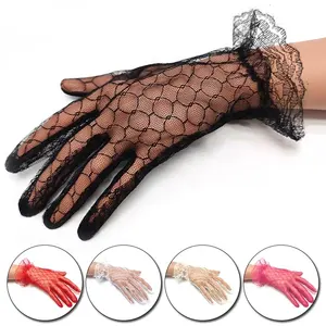 Bridal Lace Net Yarn Gloves Wrist Length Mesh Finger Gloves Party Formal Etiquette Wedding Accessories Sexy Short Dance Gloves