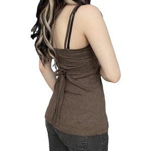 Top Camisola Vintage con Cuello en V, Botones y Cordones en la Cintura, Ajustado, Estilo Básico, Diseño de Diseñador, Casual, Sexy y Versátil para Mujer - Product Image 4