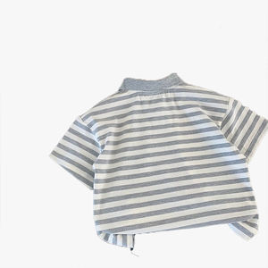 Polo à manches courtes pour garçons, T-shirt rayé pour enfants, nouveau style d'été, haut tendance à motif de dessin animé pour jeunes enfants - Product Image 6