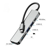 Adaptateur Hub USB Type C 6 en 1 avec lecteur de carte multiport 4K tout-en-un, lecteur USB3.0 TF PD pour accessoires informatiques PC