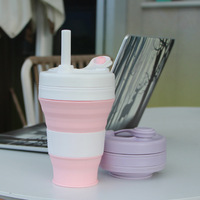 Tasse à café en silicone de 600 ml, pliable, avec couvercle et manchon de protection thermique