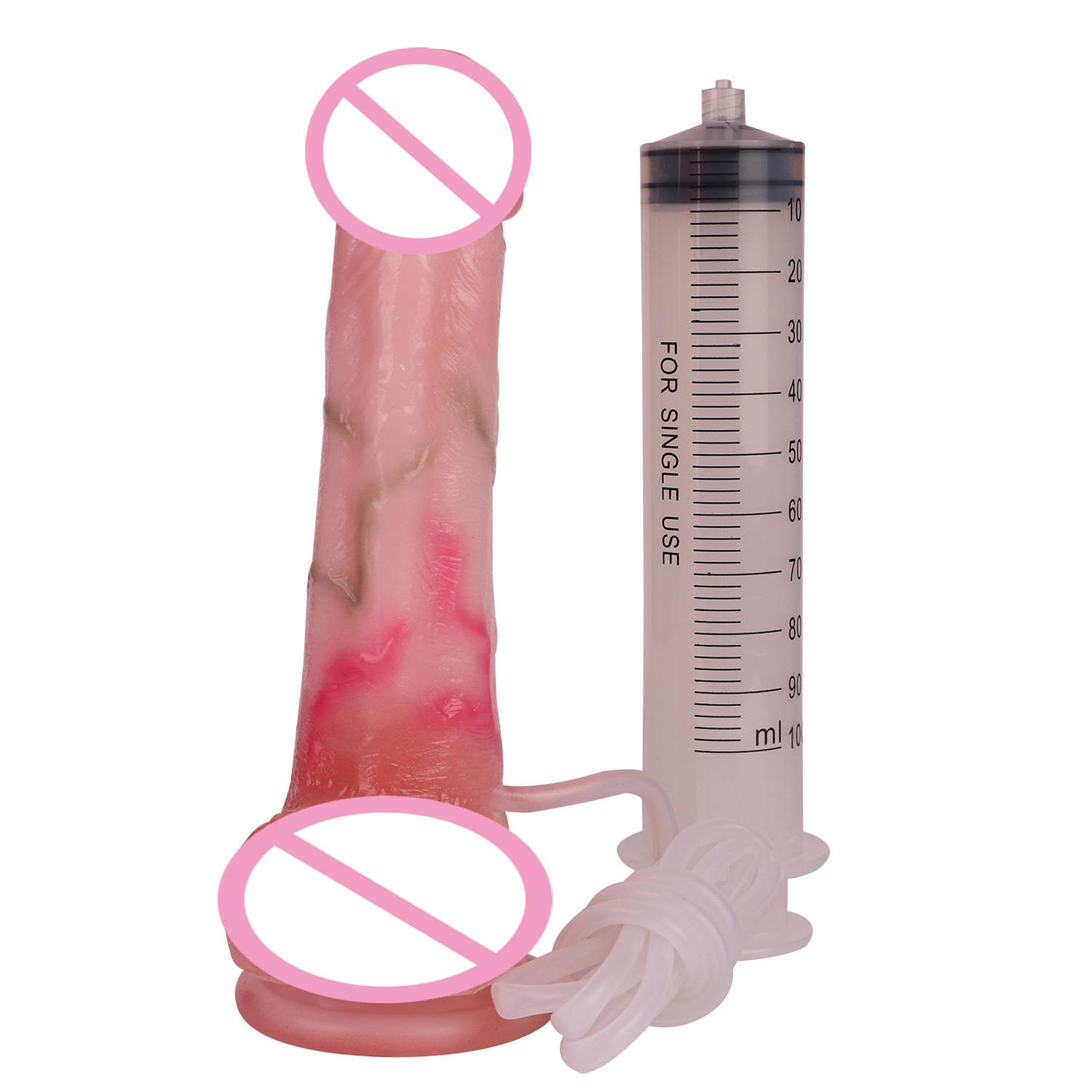 Squirting Dildo Adult Sex Toy, Pinkish White Silicone Butt Plug with Enema Bulb - Safe for Health Care Use Squirting Dildo Adult Sex Toy, Pinkish White Silicone Butt Plug with Enema Bulb - Safe for Health Care Use