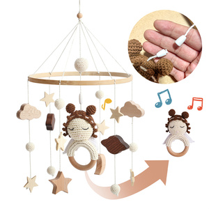 Angelo bambino Mobile in <span class=keywords><strong>legno</strong></span> Crochet vivaio decorazione con giocattolo musicale morbido feltro giocattoli per ragazze lettiera - Product Image 1