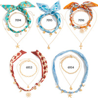 Collier ras du cou superposé style bohème plage pour femme, avec pendentifs étoile de mer et conque, bijoux de vacances, style bohème