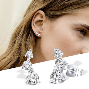 Orecchini a lobo in oro bianco con diamanti taglio brillante rotondo, montatura a griffe, gioielli classici da donna per fidanzamento - Product Image 3