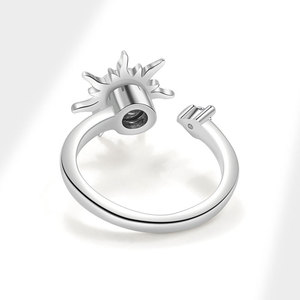 Anillo Abierto Giratorio de Joyería de Moda con Sol, Incrustaciones de Piedra Lunar y Zirconia, de Cobre Bañado en Rodio, para Mujer, Anillos Antiestrés que no se Deslustran - Product Image 4